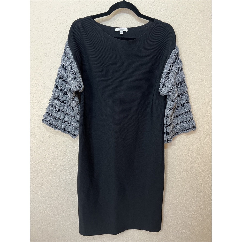 DAGMAR Midi Sheath Bodycon Dress Sz S Contemporary Exaggerated Slvs Scuba Knit